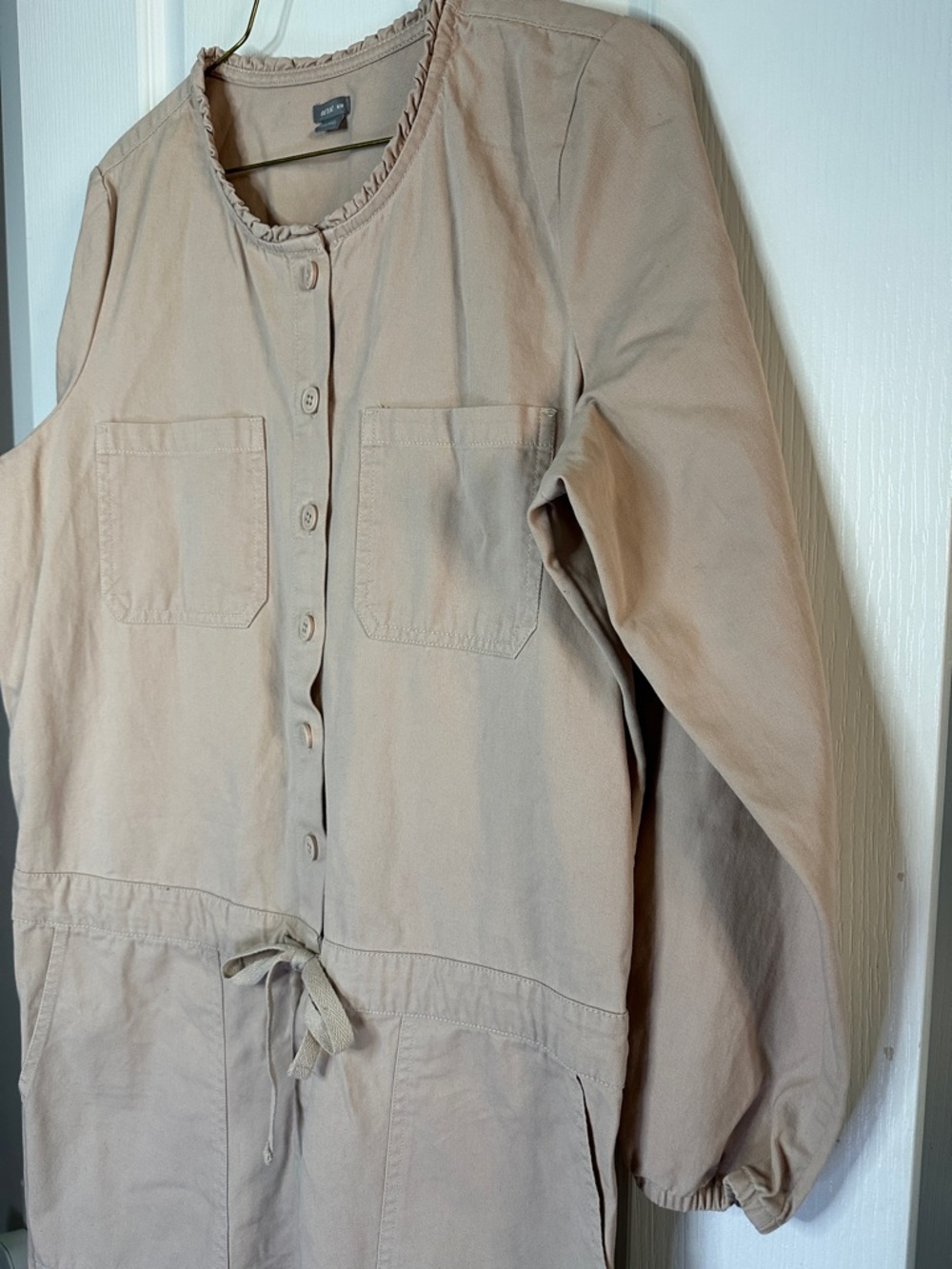 Aerie Tan blush pink Utility Jumpsuit ruffle edge women’s size M waist - Picture 5 of 10